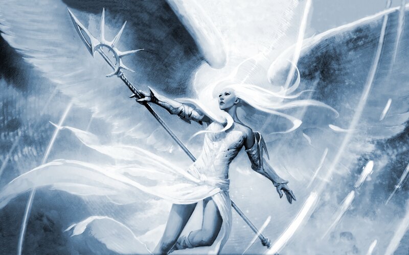Angelic Warrior with Spear — Blue