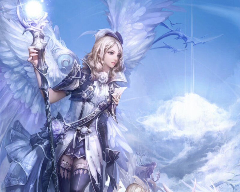 Angelic Warrior with Staff — Blue