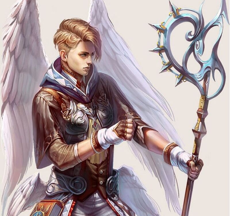 Angelic Warrior with Staff — White, Dramatic