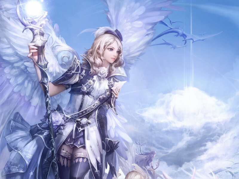 Angelic Warrior with Staff — White