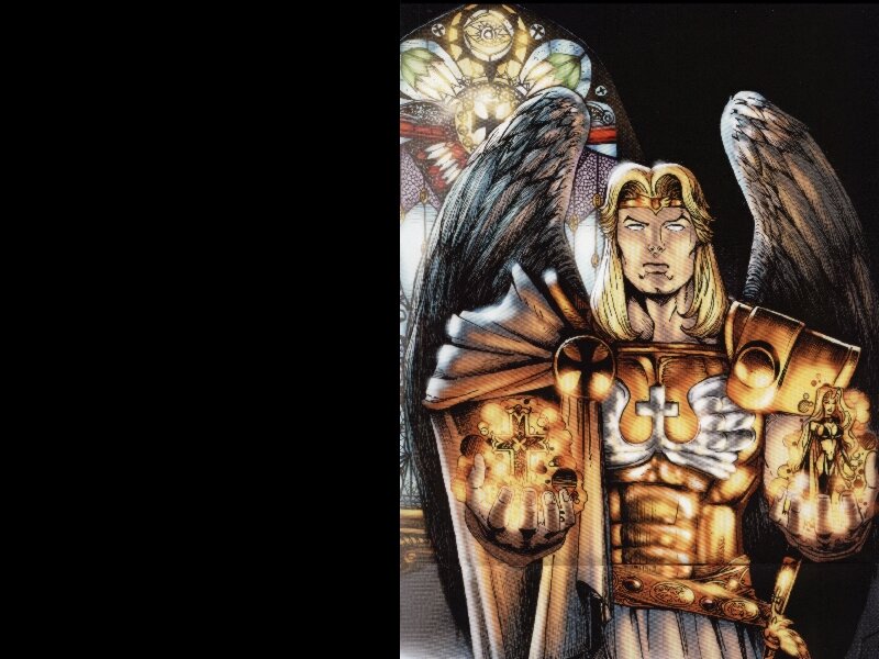 angelic warrior with stained glass