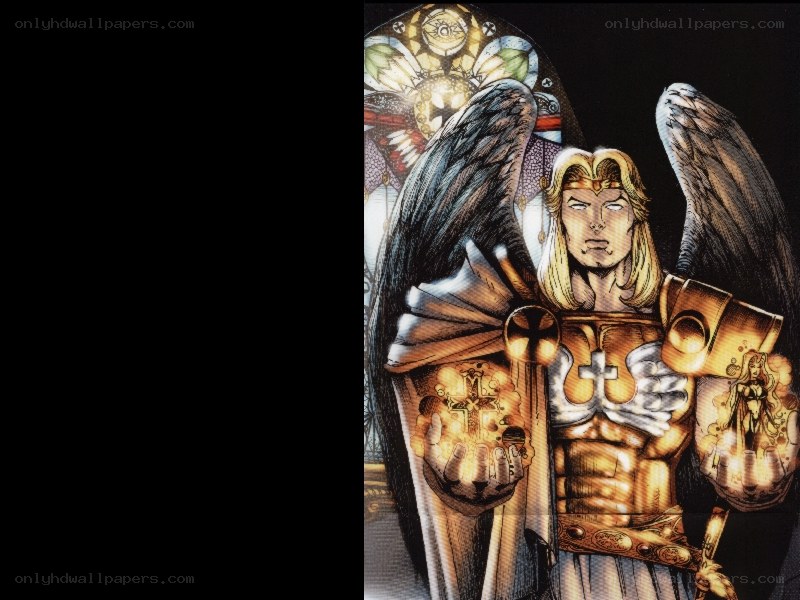 angelic warrior with stained glass
