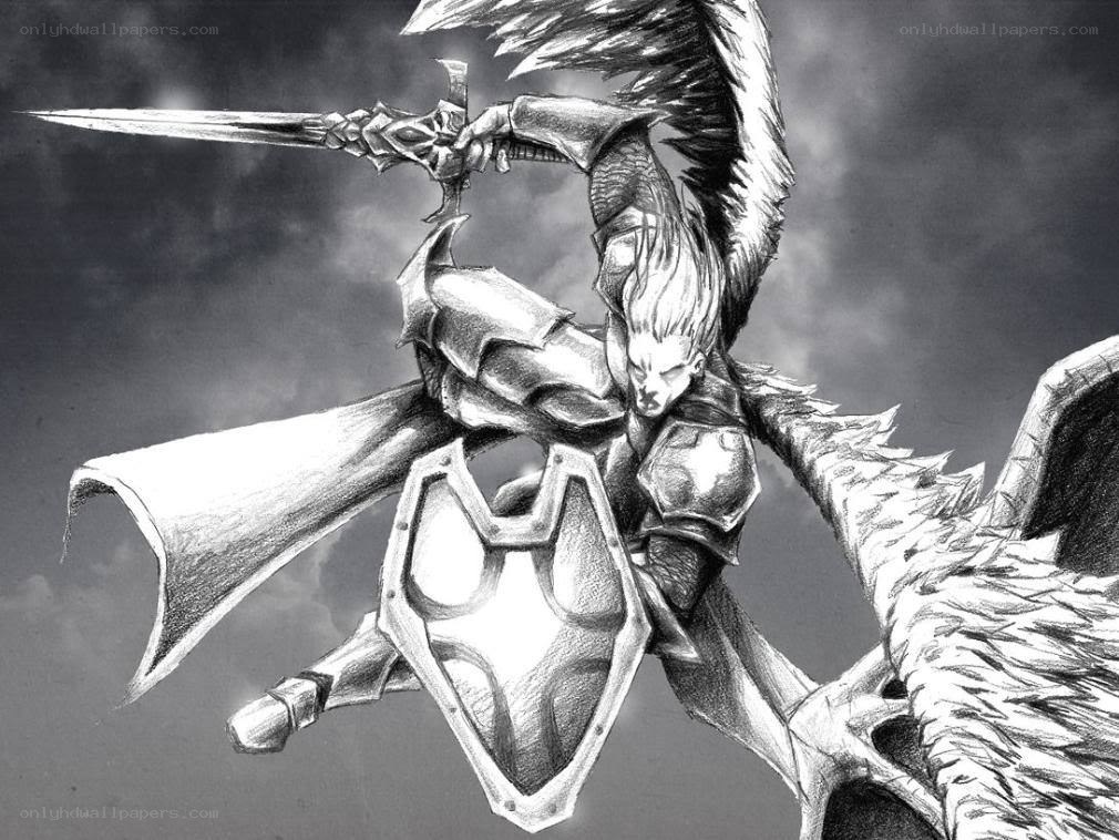 angelic warrior with sword and shield