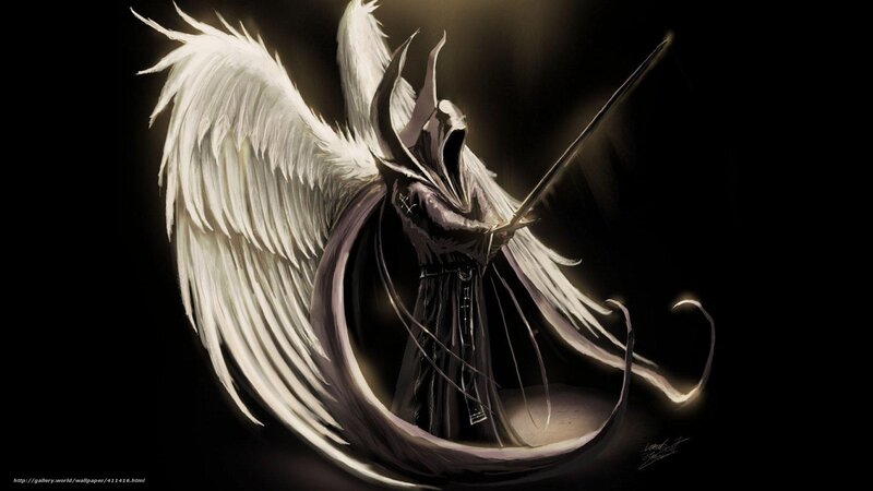 Angelic Warrior with Sword — Black, Dramatic, Digital Art