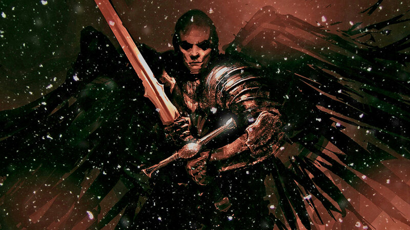 Angelic Warrior with Sword — Black, Dramatic, Night, Digital Art