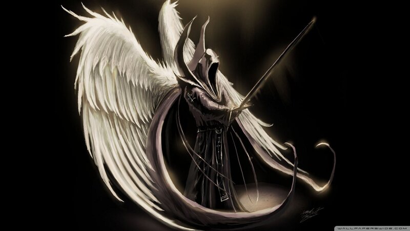 Angelic Warrior with Sword — Black, Dramatic, Night, Digital Art, Wings, Cloak