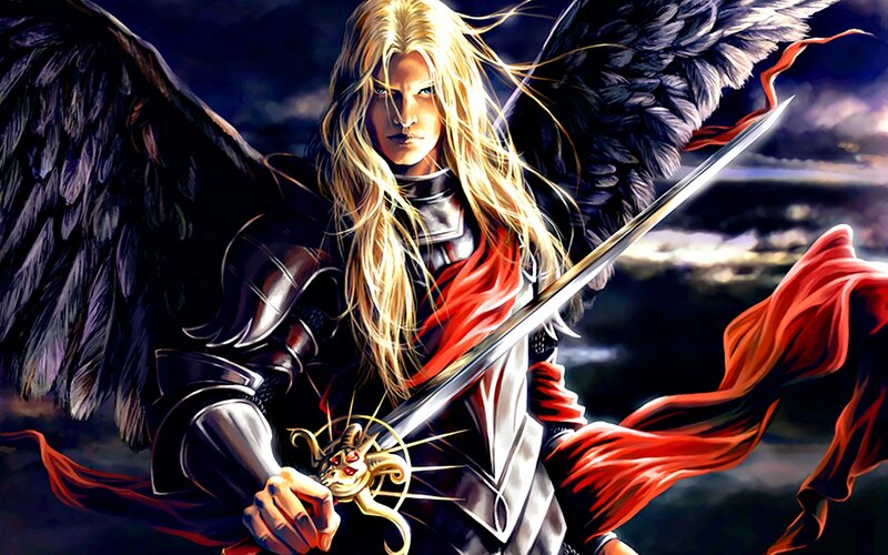 Angelic Warrior with Sword — Black, Dramatic, Night, Digital Art, Wings