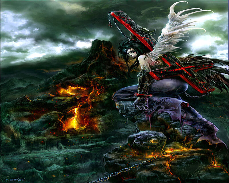 Angelic Warrior with Sword — Black, Dramatic