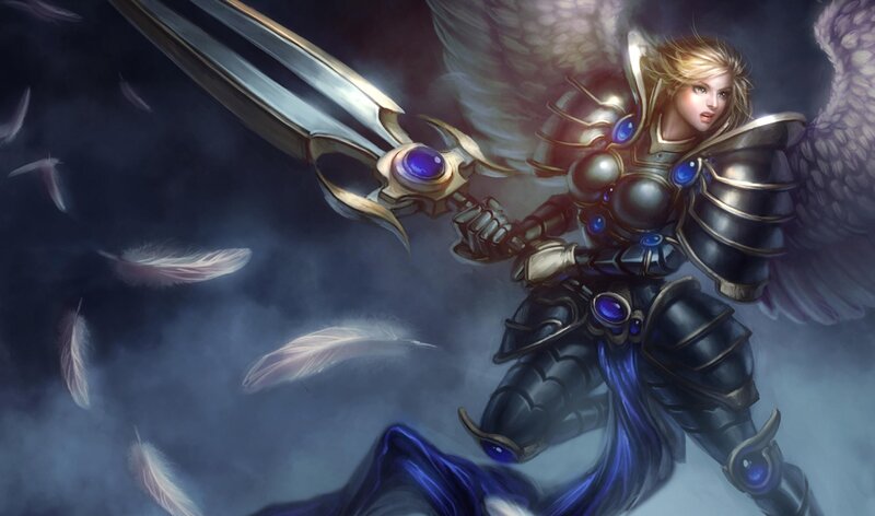 Angelic Warrior with Sword — Blue, Dramatic, Digital Art, Feathers