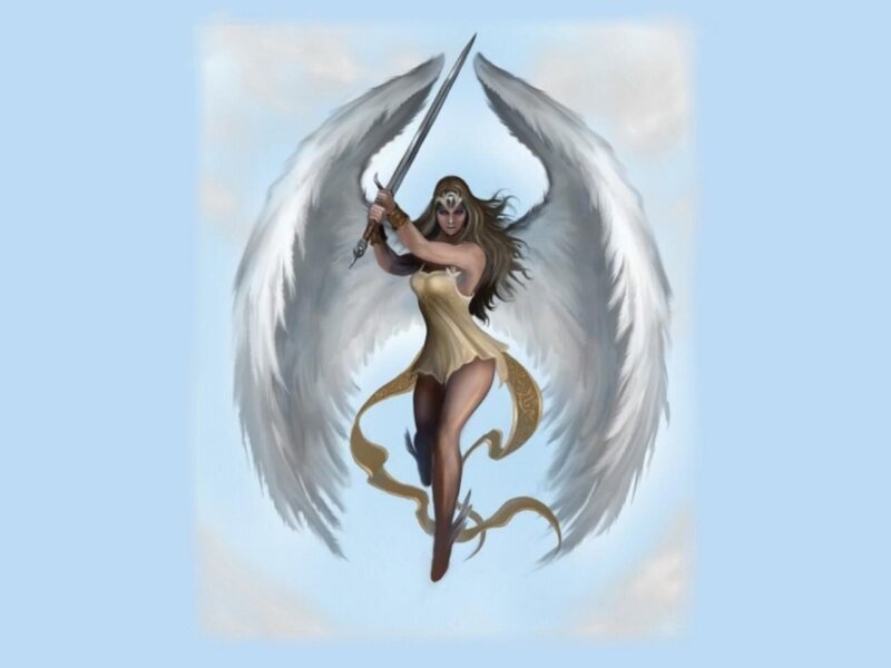 Angelic Warrior with Sword — Blue, Dramatic, Digital Art, Wings
