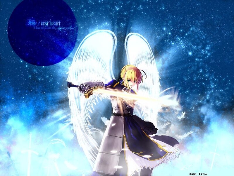 Angelic Warrior with Sword — Blue, Dramatic, Night, Anime