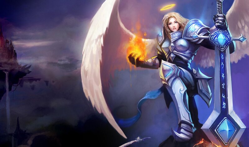 Angelic Warrior with Sword — Blue, Dramatic, Night, Digital Art, Wings, Fire