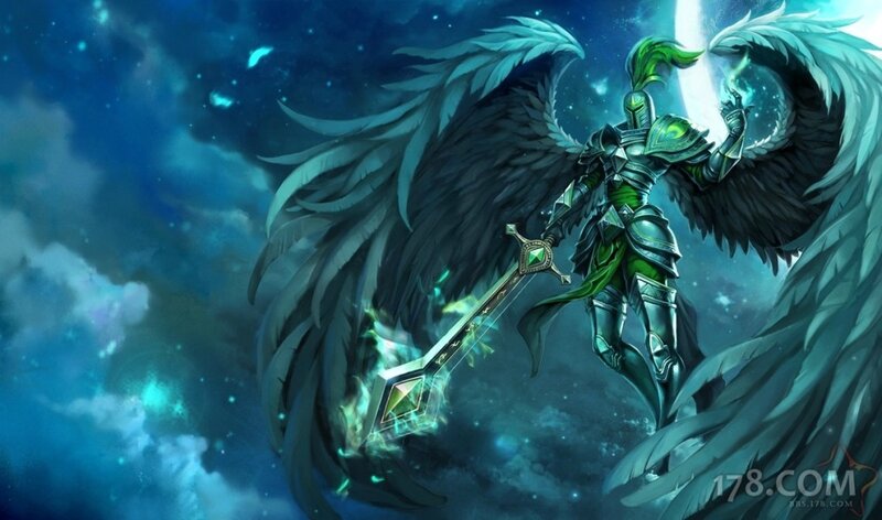 Angelic Warrior with Sword — Blue, Dramatic, Night, Digital Art, Wings
