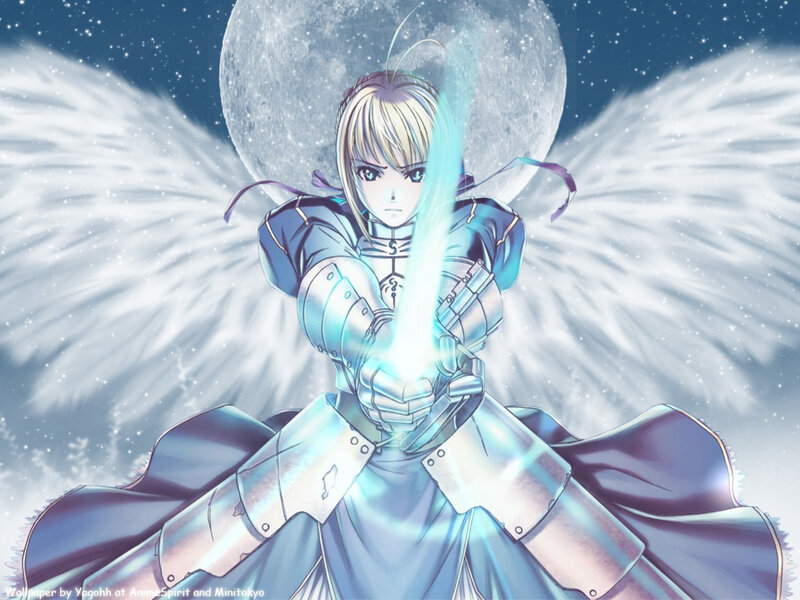 Angelic Warrior with Sword — Blue, Dramatic