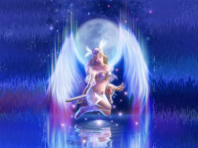 Angelic Warrior with Sword — Blue, Serene, Night