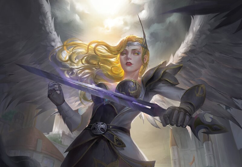 Angelic Warrior with Sword — Gold, Dramatic, Afternoon