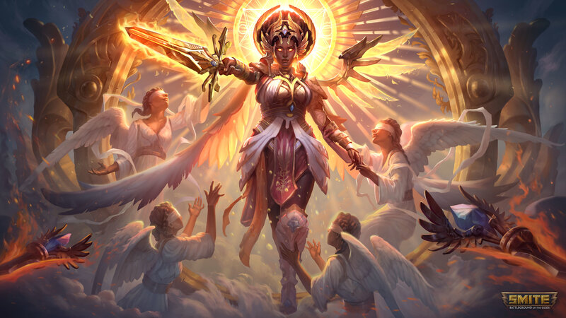 Angelic Warrior with Sword — Gold, Dramatic, Digital Art, Angels, Wings