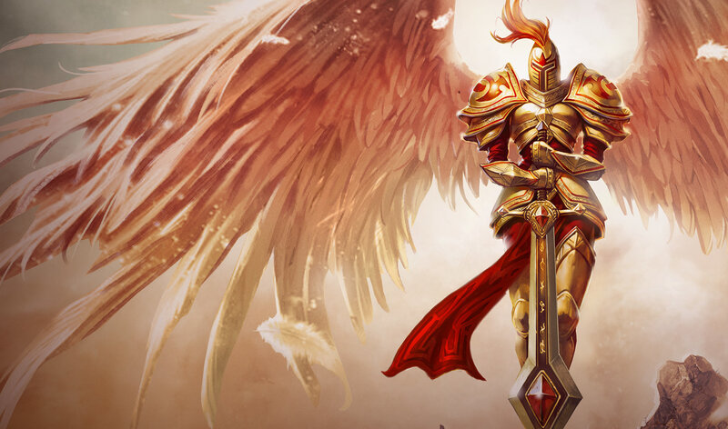 Angelic Warrior with Sword — Gold, Dramatic, Digital Art