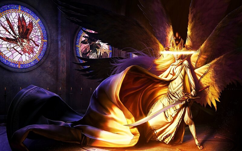 Angelic Warrior with Sword — Gold, Dramatic, Night, Digital Art