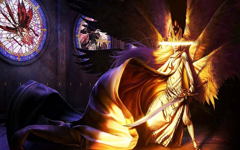 Angelic Warrior with Sword — Gold, Dramatic, Night