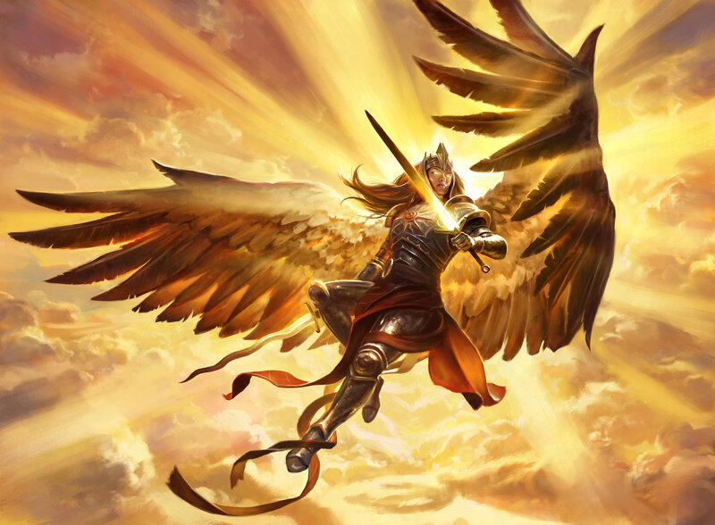 Angelic Warrior with Sword — Gold, Dramatic, Sunset, Digital Art, Wings