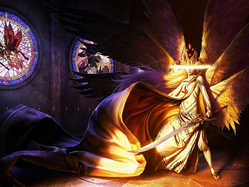 Angelic Warrior with Sword — Gold, Dramatic