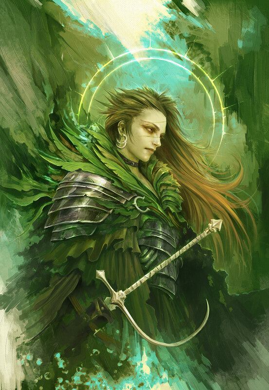 Angelic Warrior with Sword — Green, Dramatic, Digital Art