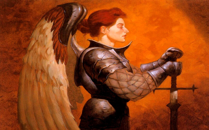 Angelic Warrior with Sword — Orange, Dramatic, Illustration