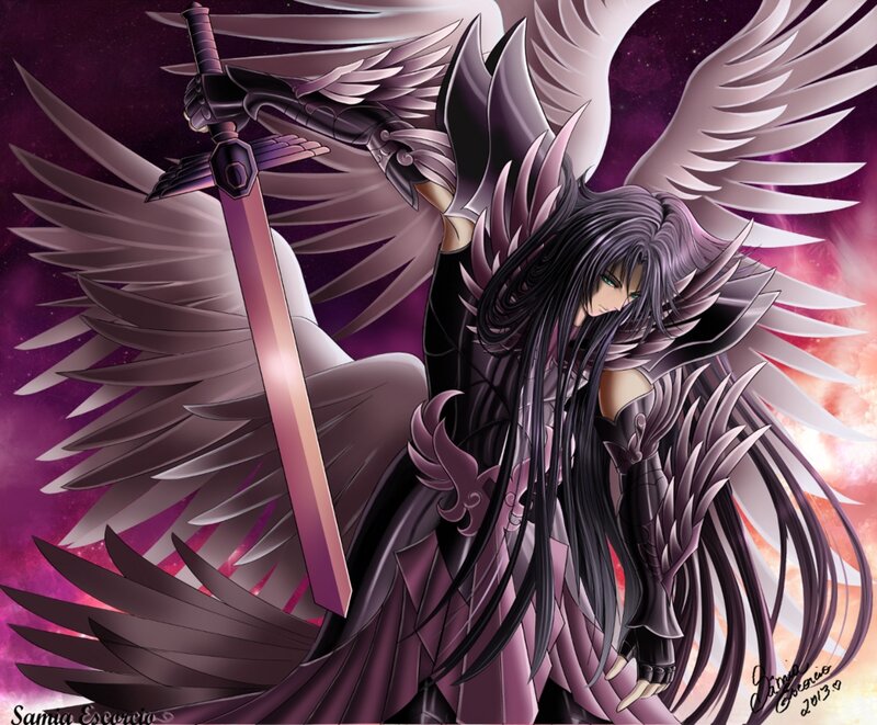 Angelic Warrior with Sword — Purple, Dramatic, Anime