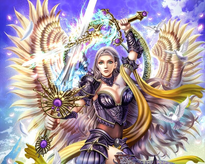 Angelic Warrior with Sword — Purple, Dramatic, Digital Art