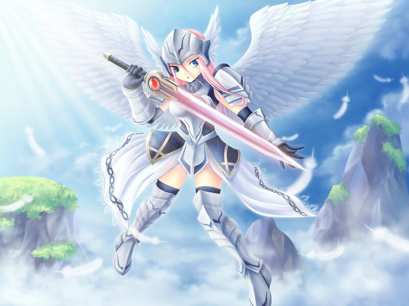 Angelic Warrior with Sword — White, Dramatic, Anime