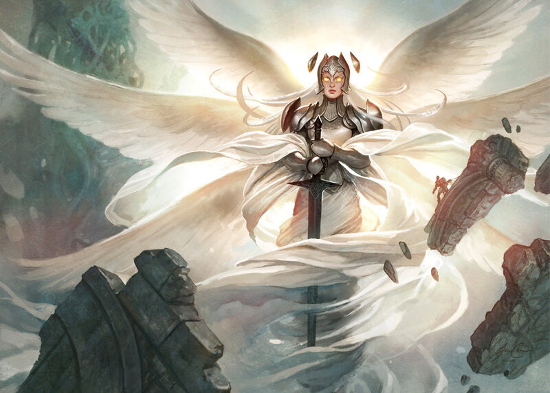 Angelic Warrior with Sword — White, Dramatic, Digital Art