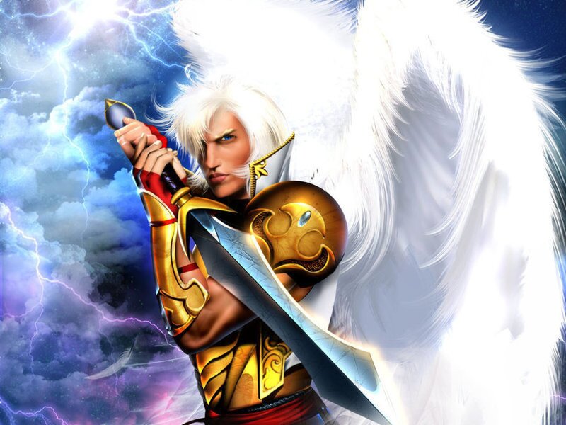 Angelic Warrior with Sword — White, Dramatic, Digital Art, Wings, Lightning