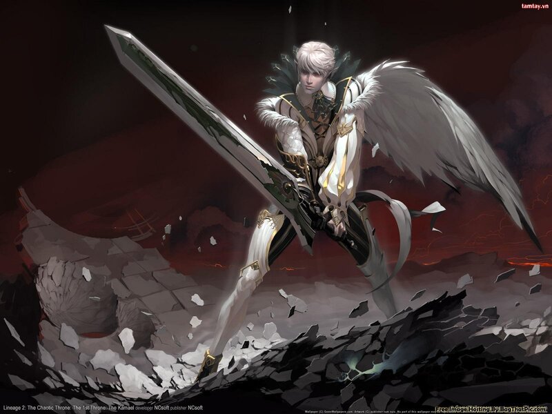 Angelic Warrior with Sword — White, Dramatic, Digital Art, Wings, Shattered Ground