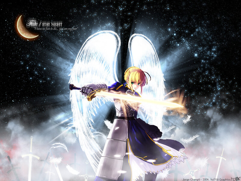 Angelic Warrior with Sword — White, Dramatic, Night, Anime