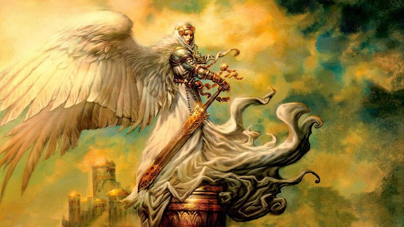 Angelic Warrior with Sword — White, Dramatic, Sunset, Digital Art, Wings
