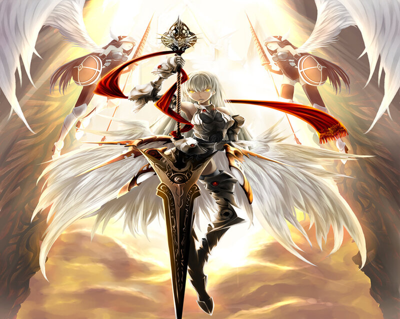 Angelic Warrior with Sword — White, Dramatic, Sunset