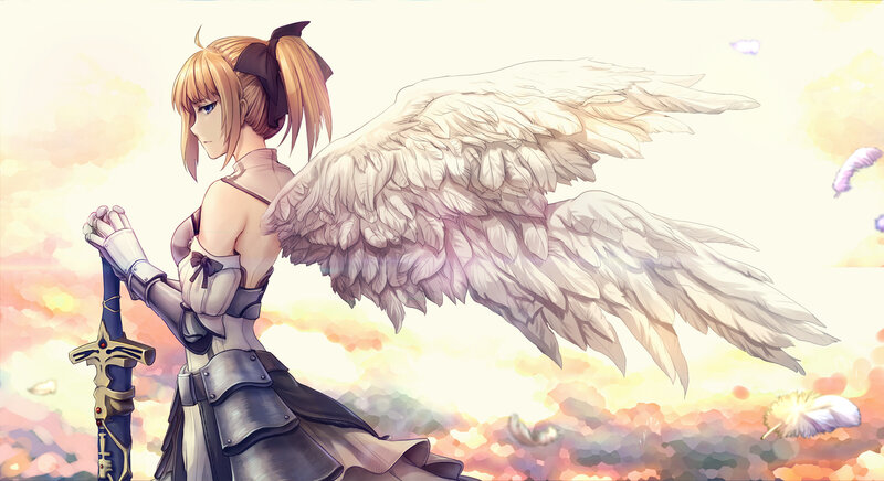Angelic Warrior with Sword — White, Serene