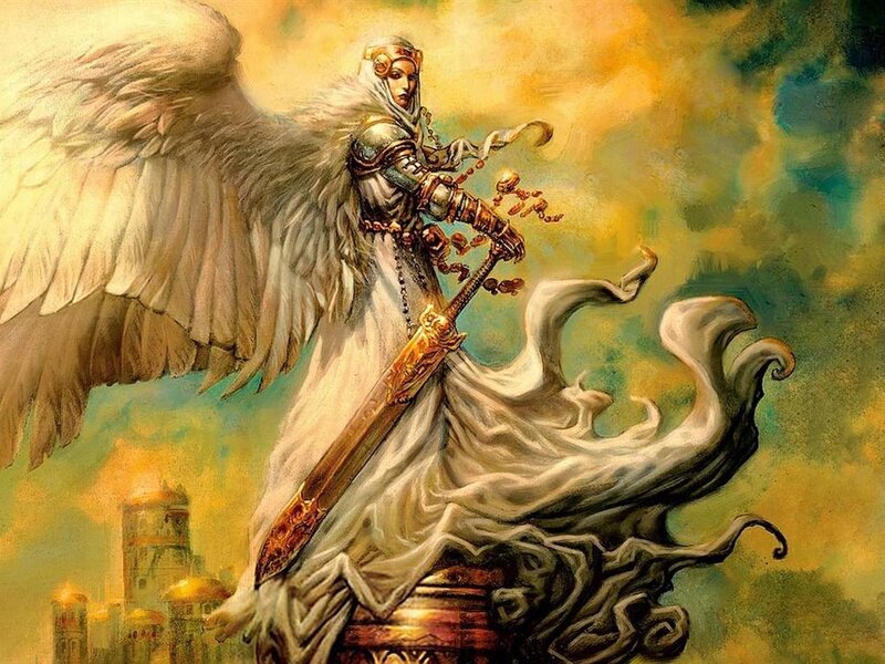 Angelic Warrior with Sword — Yellow, Dramatic