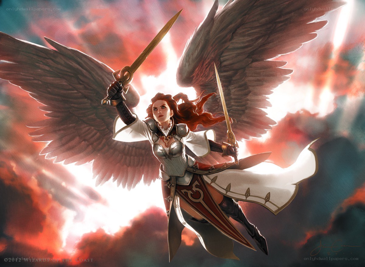angelic warrior with swords