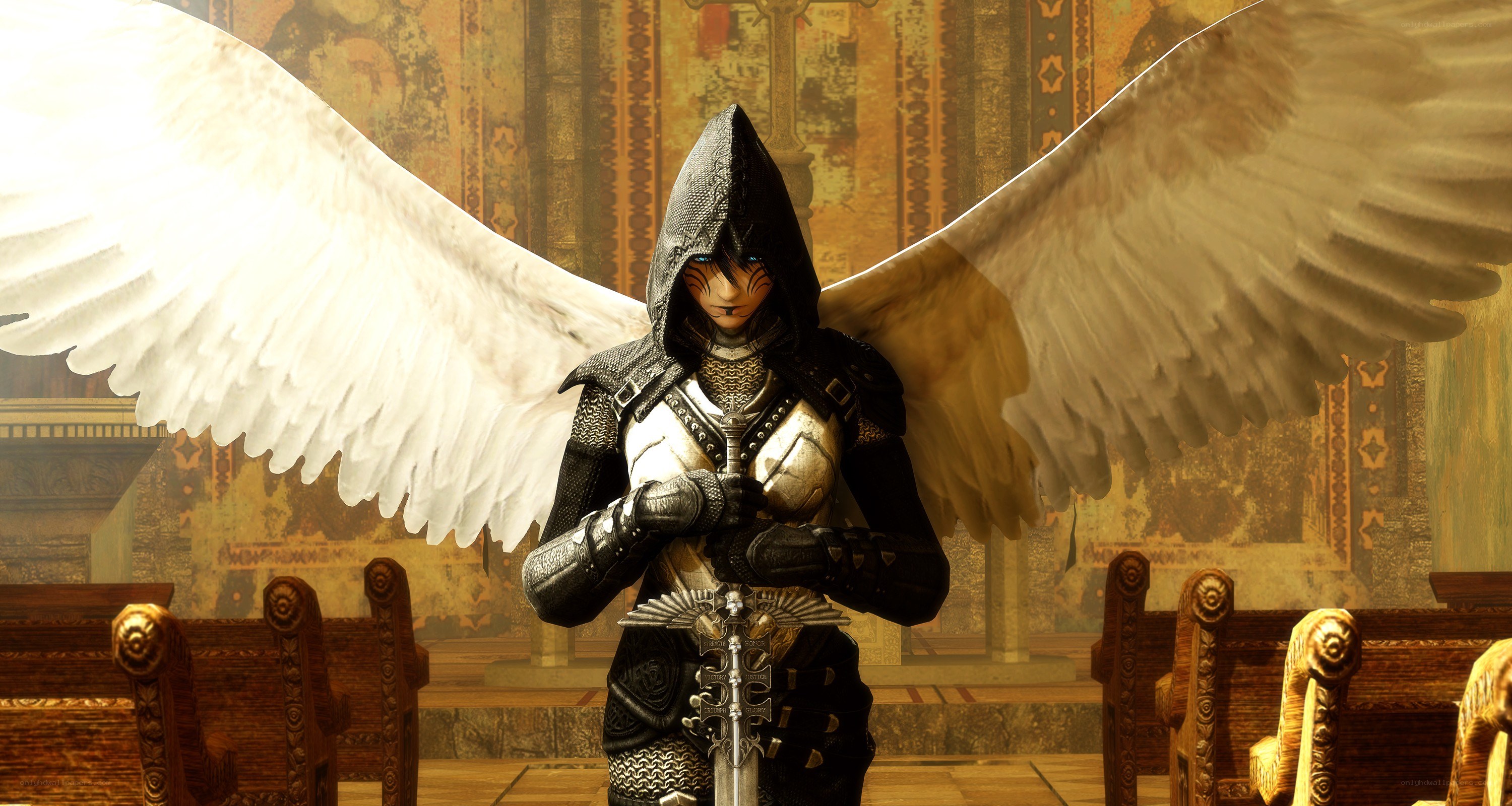 angelic warrior with white wings