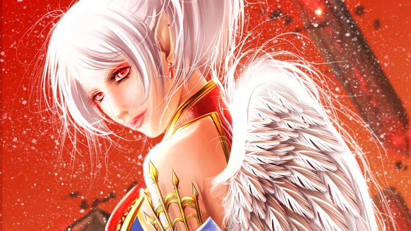 Angelic Warrior with White Wings — Red
