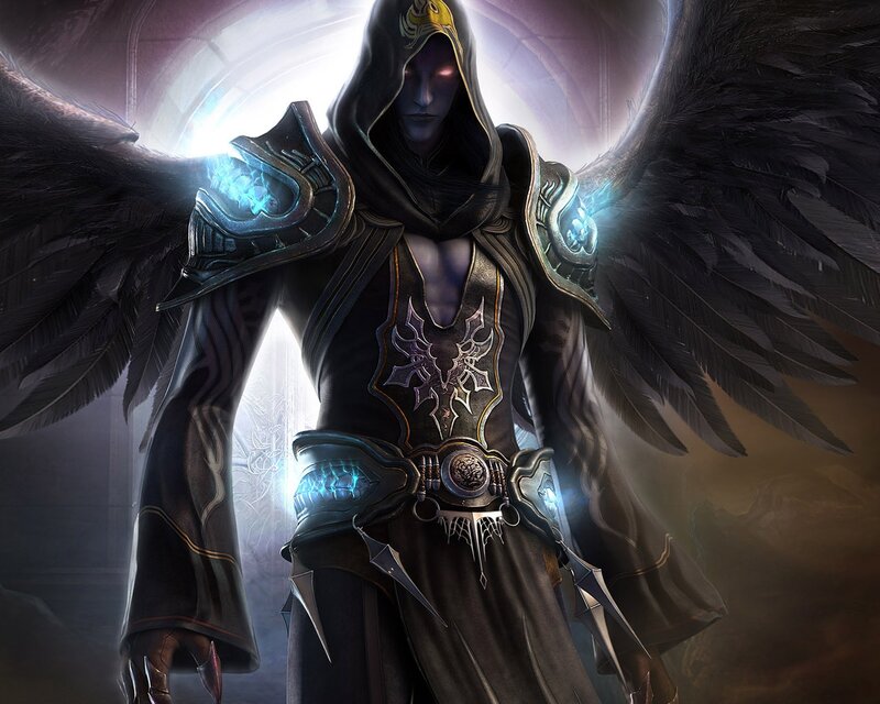 Angelic Warrior with Wings — Black, Dramatic, Digital Art, Hooded Cloak