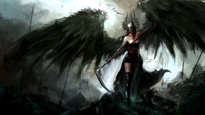 Angelic Warrior with Wings — Black, Dramatic, Digital Art, Scythe