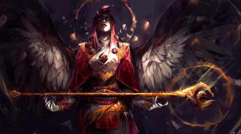 Angelic Warrior with Wings — Black, Dramatic, Night, Digital Art, Staff