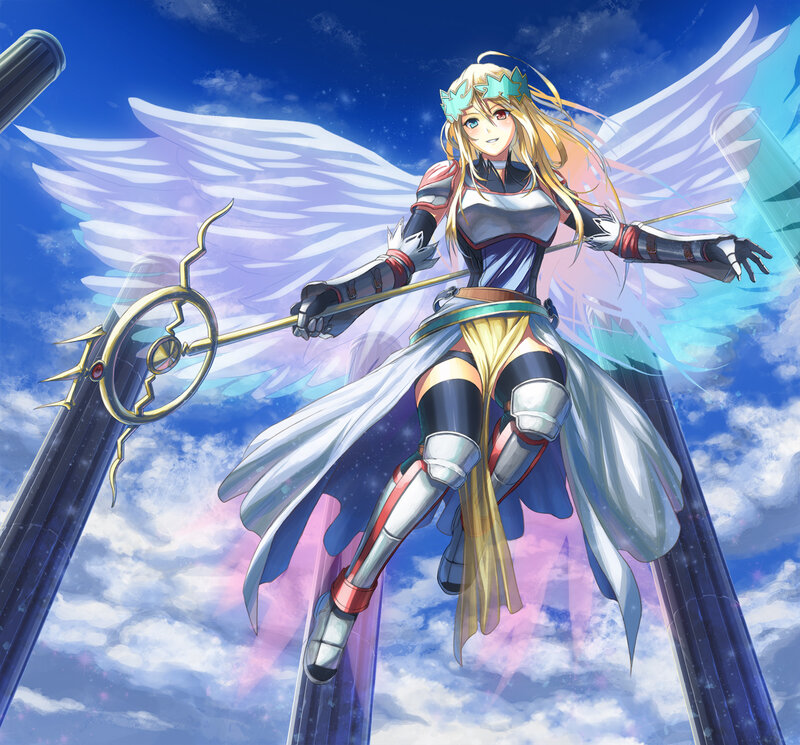 Angelic Warrior with Wings — Blue, Dramatic, Afternoon, Anime