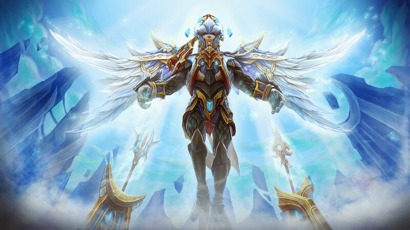 Angelic Warrior with Wings — Blue, Dramatic, Digital Art, Armor, Scepters