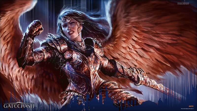 Angelic Warrior with Wings — Blue, Dramatic, Digital Art, Armor, Sword