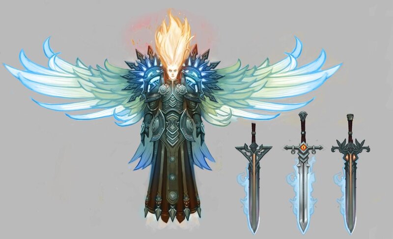 Angelic Warrior with Wings — Blue, Dramatic, Digital Art, Armor, Swords