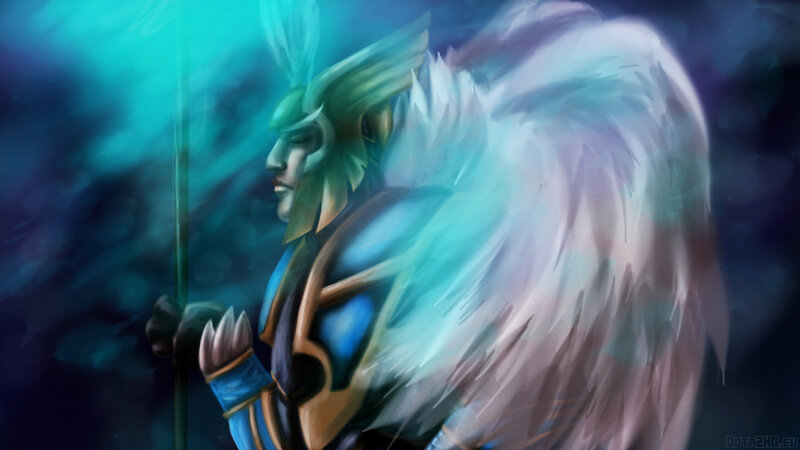 Angelic Warrior with Wings — Blue, Dramatic, Digital Art, Staff